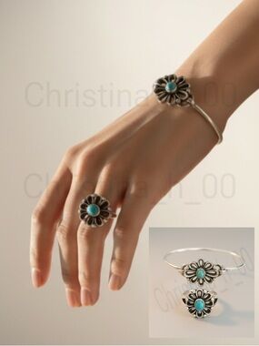 RARE James Avery DE FLORES ring bracelet set TURQUOISE